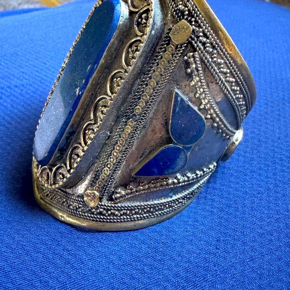 Lapis Silver and Blue Ornate Cuff